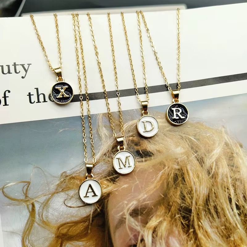 Capital Letter Initial Necklace for Women White Black A-Z Alphabet Pendant Necklace Jewelry Gift Bijoux Femme Wholesale