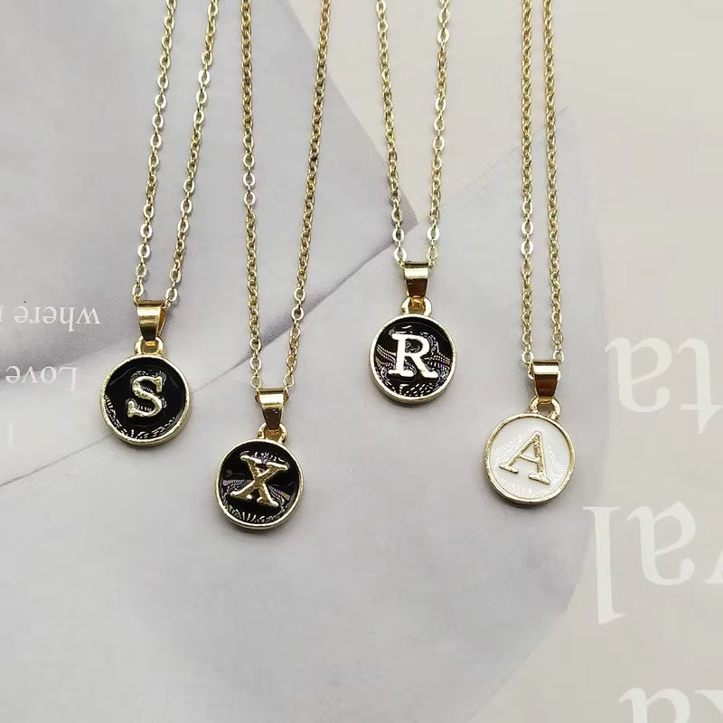 Capital Letter Initial Necklace for Women White Black A-Z Alphabet Pendant Necklace Jewelry Gift Bijoux Femme Wholesale
