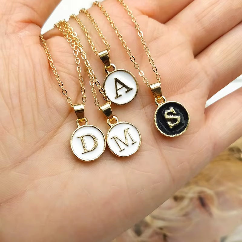 Capital Letter Initial Necklace for Women White Black A-Z Alphabet Pendant Necklace Jewelry Gift Bijoux Femme Wholesale