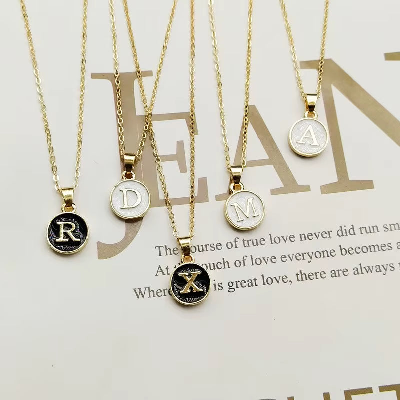 Capital Letter Initial Necklace for Women White Black A-Z Alphabet Pendant Necklace Jewelry Gift Bijoux Femme Wholesale