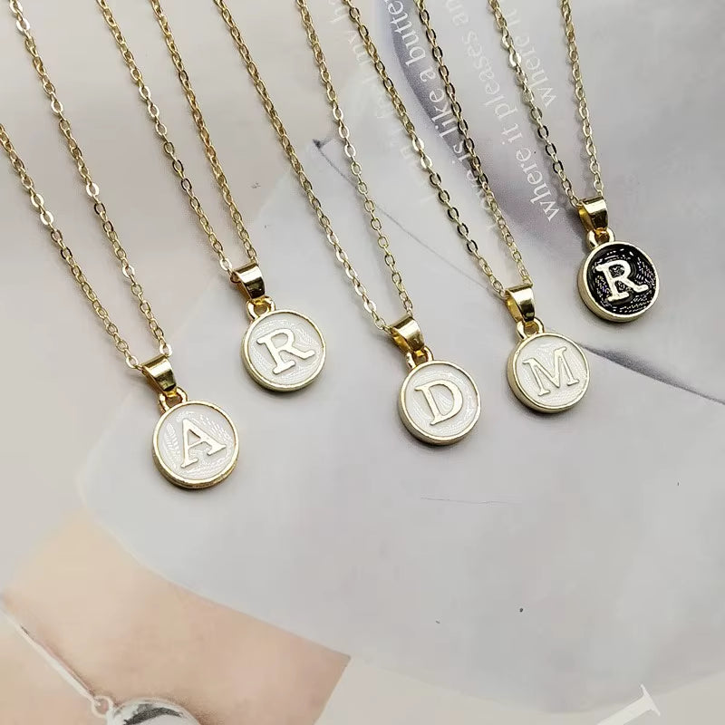 Capital Letter Initial Necklace for Women White Black A-Z Alphabet Pendant Necklace Jewelry Gift Bijoux Femme Wholesale