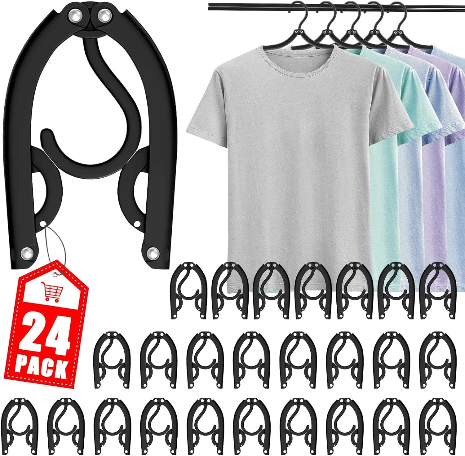 24 Pcs Travel Hangers - Portable Folding Clothes Hangers Travel Accessories Foldable Clothes Drying Rack for Trave (Black)
